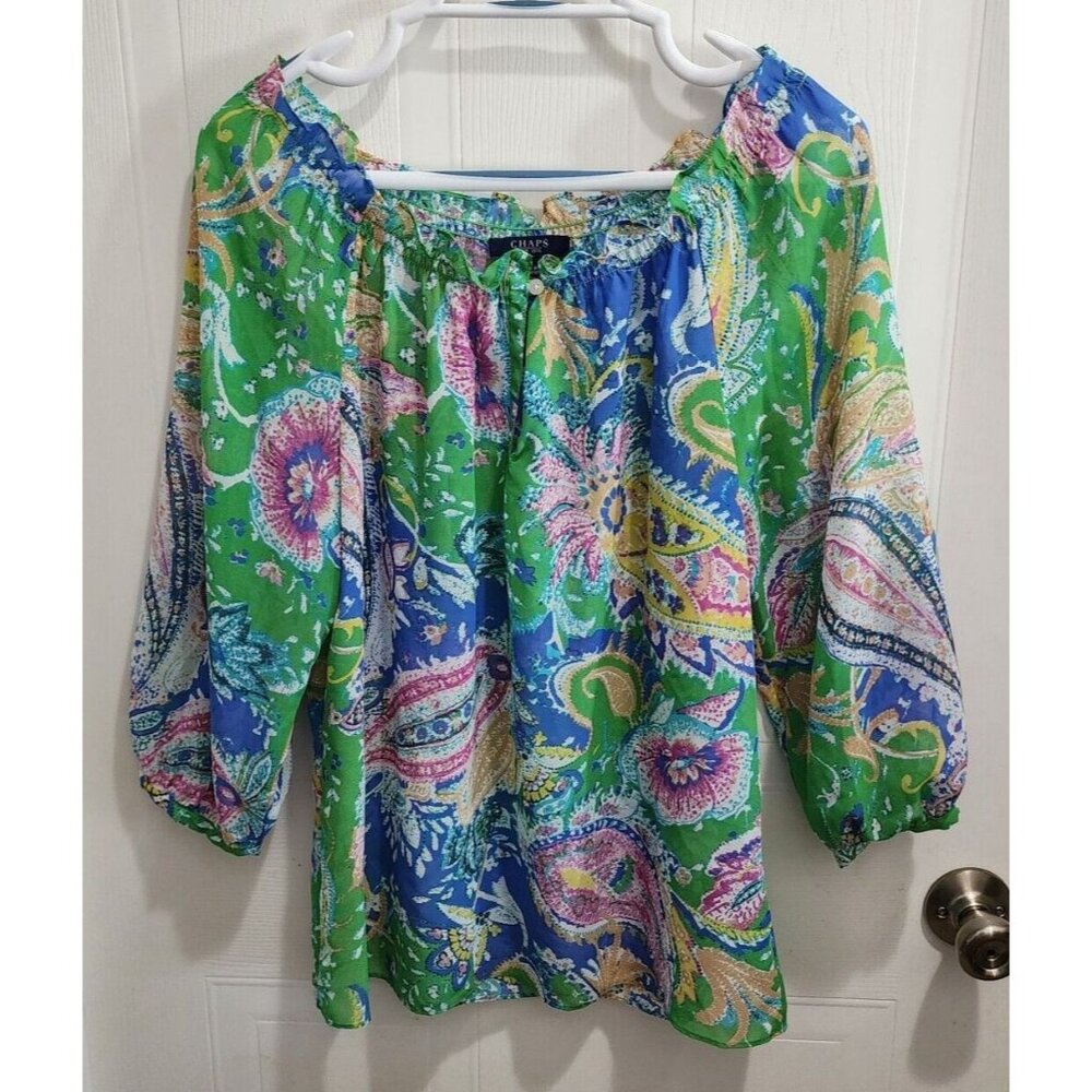 Chaps Womens 3/4 Sleeve Off The Shoulder Blouse Top Bright Floral Paisley Size M